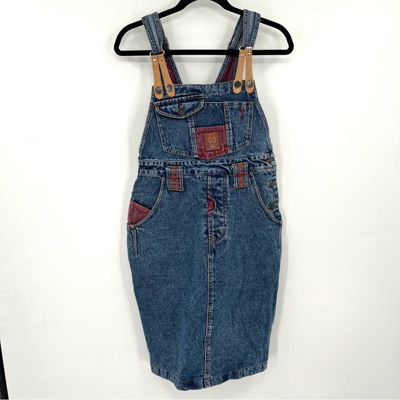 Vintage Dresses & Skirts - VINTAGE Denim Jumper Overalls Dress M Y2K 00s 90s Pinafore Jeans Pockets Vtg